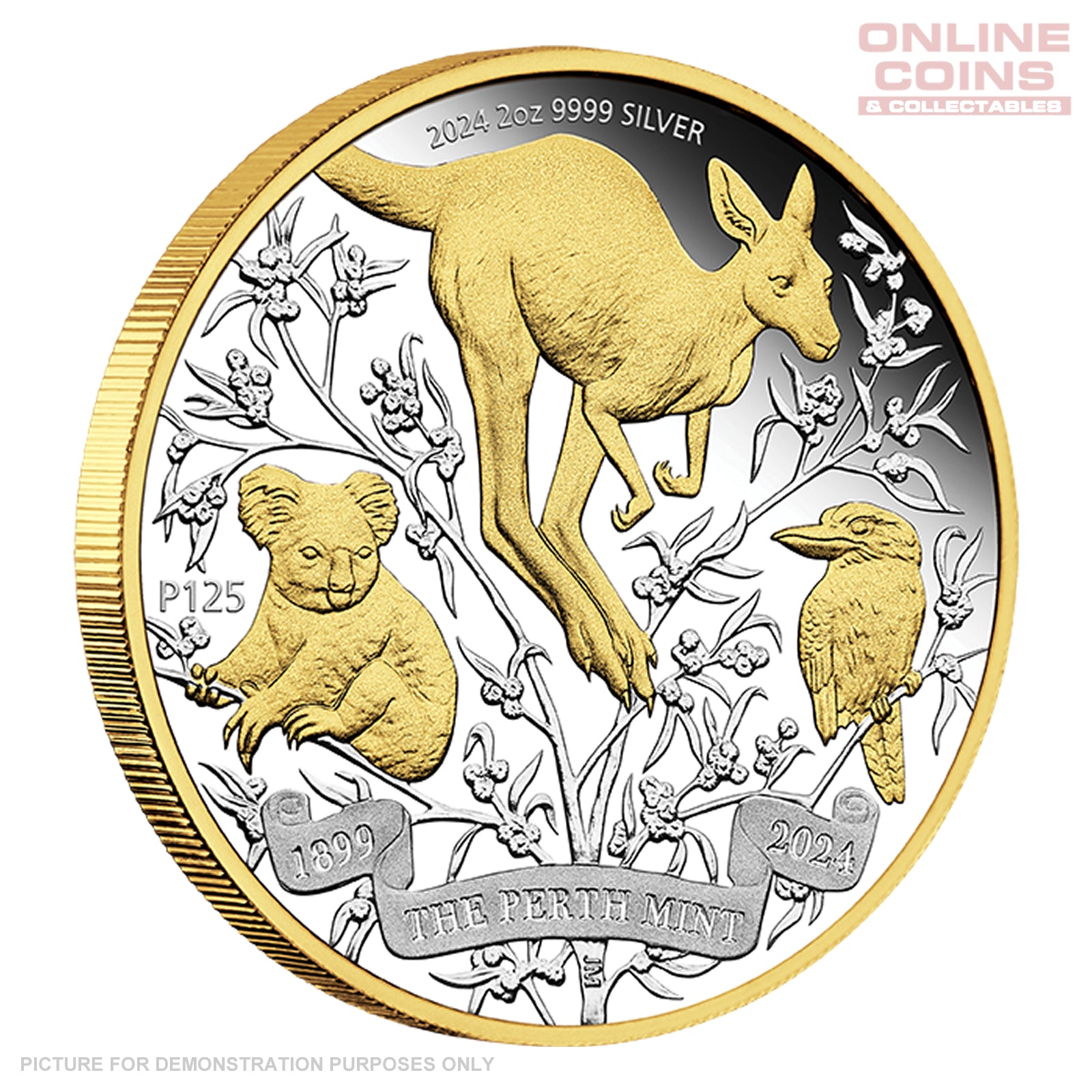 2024 Perth Mint 2oz Silver Proof Gilded Coin - Perth Mint 125th Anniversary